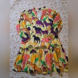 J Crew Tiered Popover Dress Ratti Safari Print, XL